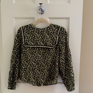 Doen Black and Cream Floral Blouse